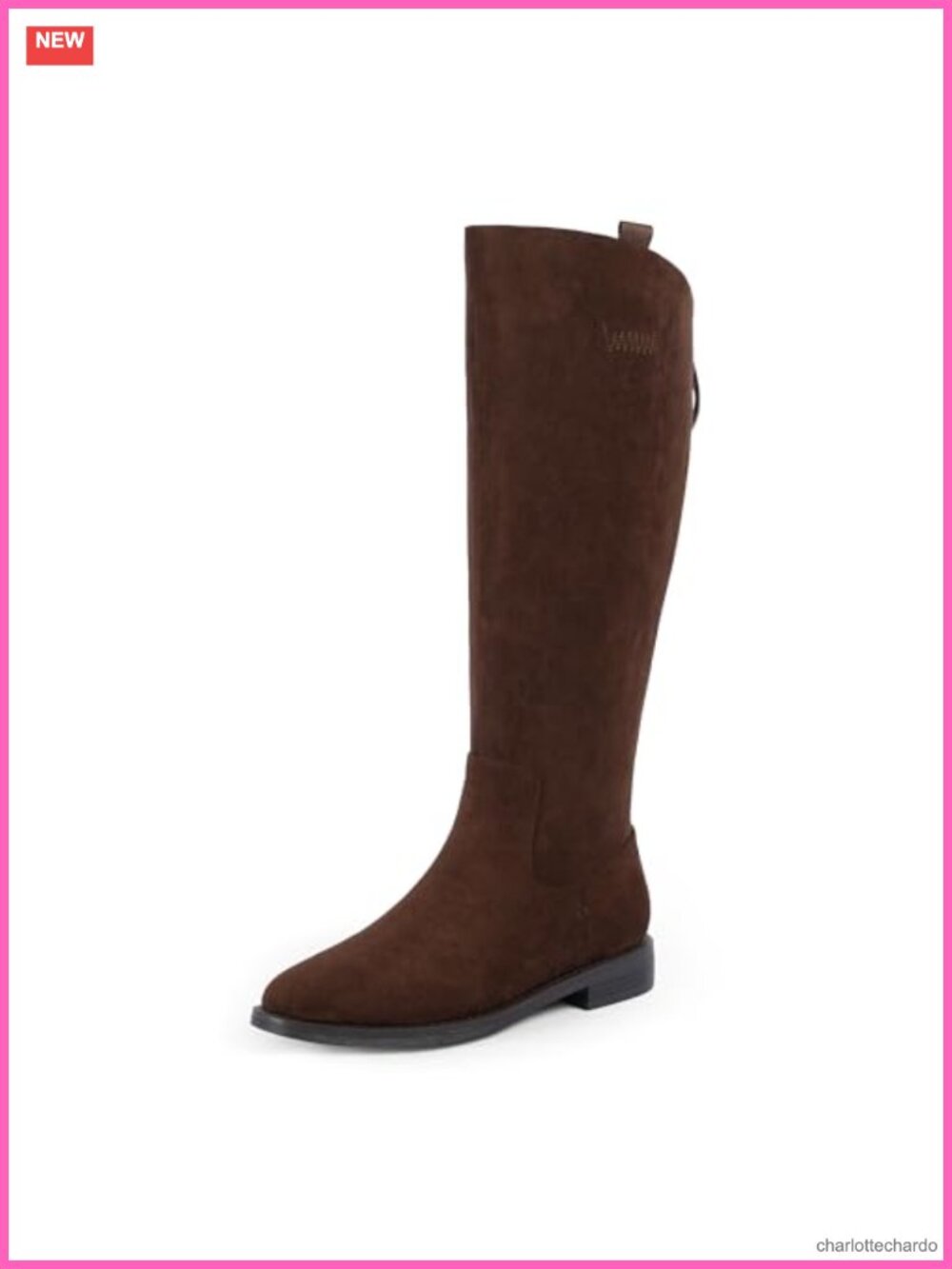Knee High Boots Women Round Toe Flat Retro Riding Boots Low Heel Faux Leather